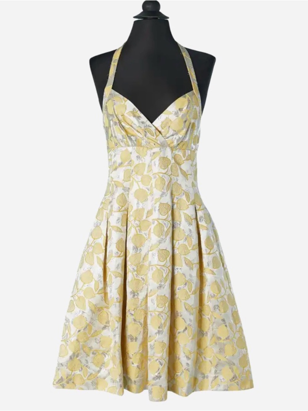 Moschino Yellow Halter Fit-and-Flare Dress Yellow Leaves Silver Detail H45